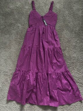 Steve Madden Purple NWT Smocked Ruched Tiered V-Neck Maxi Dress S